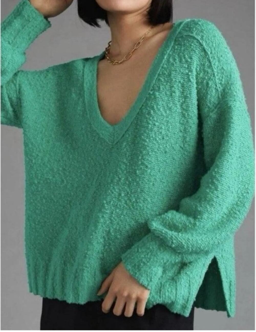 Anthropologie Pilcro Green Textured V-Neck Sweater NWT Small